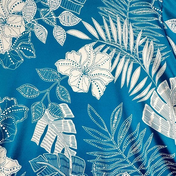 Ruby Rd. Woman 2X Blue/teal & White Tropical Floral Stretchy Pullover Midi Dress - Picture 6 of 11